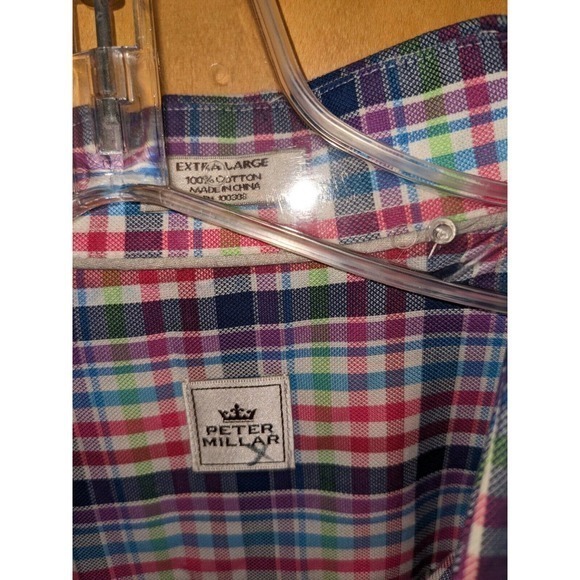 Peter Millar Button Down Shirt Men's Extra Large multicolor Plaid short sleeve - Picture 3 of 3